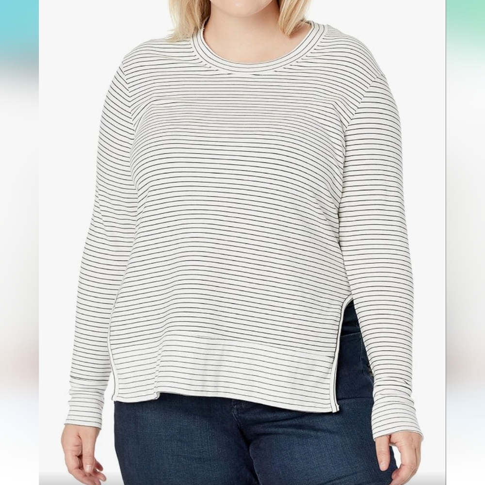 Daily Ritual Women's Plus Size Terry Cotton and Modal Pullover with Side Cutouts